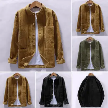 

Men Coats Jackets Spring Autumn Solid Color Long Sleeve Thin S-lim Jackets Turn Down Collar Buttons Pockets Coat Mens Jackets
