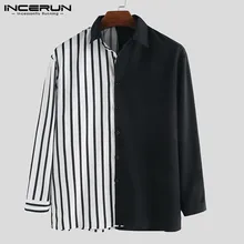 INCERUN мужские рубашки с длинным рукавом в полоску в стиле пэчворк шикарные хип-хоп кнопки личности повседневные брендовые рубашки мужские с отворотом Camisa S-5XL