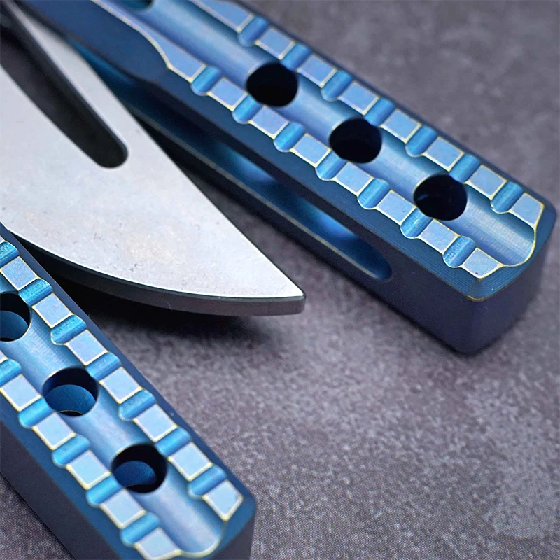 JK Design Orca TheOne Clone EDC Balisong Trainer Titanium Sandwich Handle Butterfly Training 
