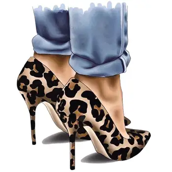

Girls Iron-On Transfer Leopard High Heels Print Washable Stripe Diy T-Shirt Clothing Stickers Eco-Friendly Patches
