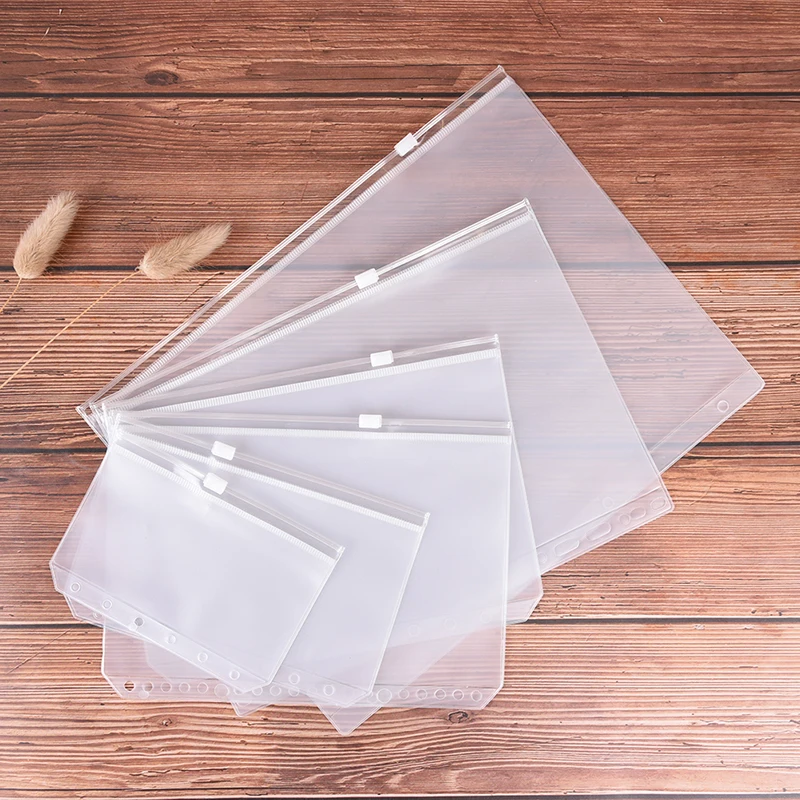 1 archivador transparente A4 A5 A6 A7 B5, 6 agujeros, bolsa de hoja suelta de PVC estándar con cremallera automoldeada, archivador de productos