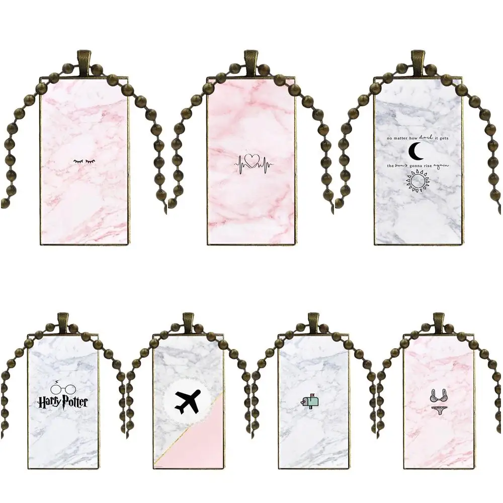 Design Fashion Vintage Glass Women Rectangle Necklace Pendants For Wedding Gift Cute Little Icon On Marble Background | Украшения и