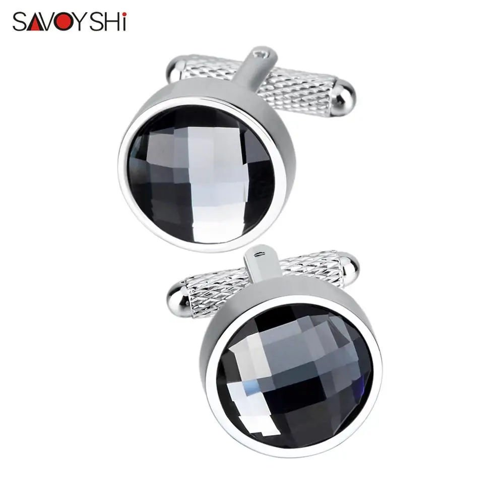 

SAVOYSHI Luxury Round Glass Cufflinks for Mens High Quality Shirt Cuff links Brand Male Suit Cuff buttons Wedding Accessories