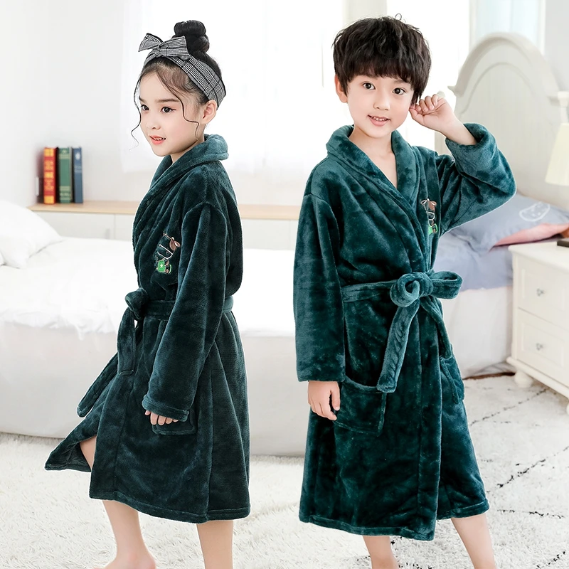 Winter Princess Bathrobe for Girl Flannel Warm Long Robes Boys Soft Cotton Pajamas Casual Kids Sleepwear for 3-14Yrs Bathgrowns kids pajamas set child bathrobe kids robe
