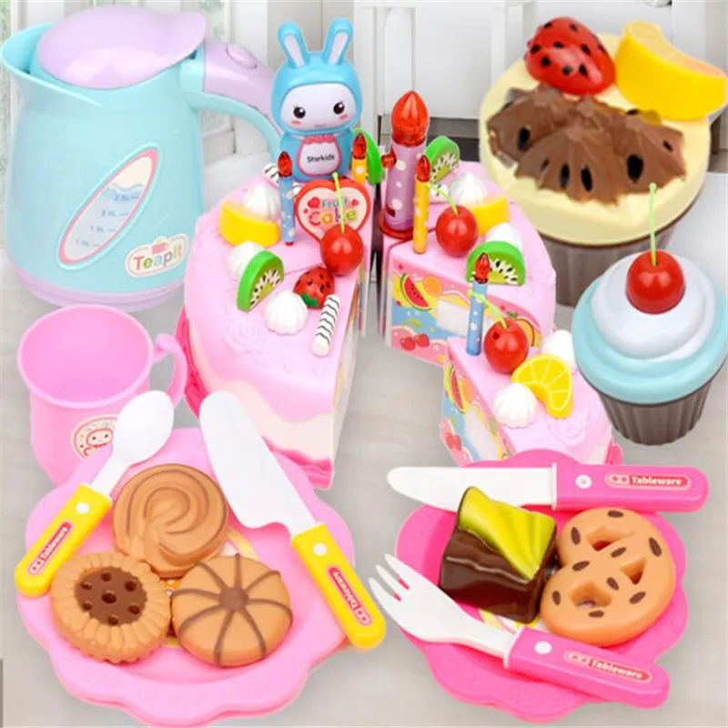 62 шт. ABS пластиковый игрушечный торт Детские классические кухонные игрушки 6 различных типов розовый синий мальчики и девочки на день рождения рождественские подарки