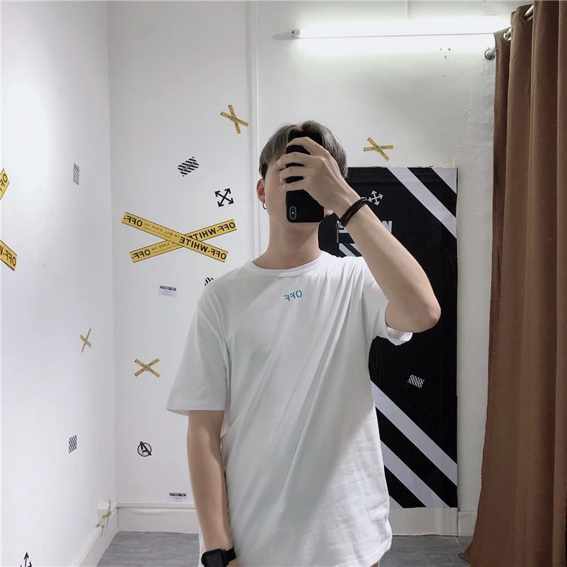 Ограниченная серия, греческий закат, кокосовое дерево, 19ss, Off-White OW, для мужчин и женщин, для влюбленных, Модная хлопковая футболка с круглым вырезом и коротким рукавом