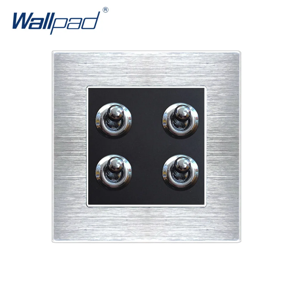 

Hot Sale 4 Gang 2 Way Toggle Switches Wallpad Luxury Wall Light Switch Satin Metal Panel Interrupteur