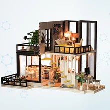 

Small Doll House Christmas Gift with and Dust Cover DIY Miniature Doll House for Kids Toddlers