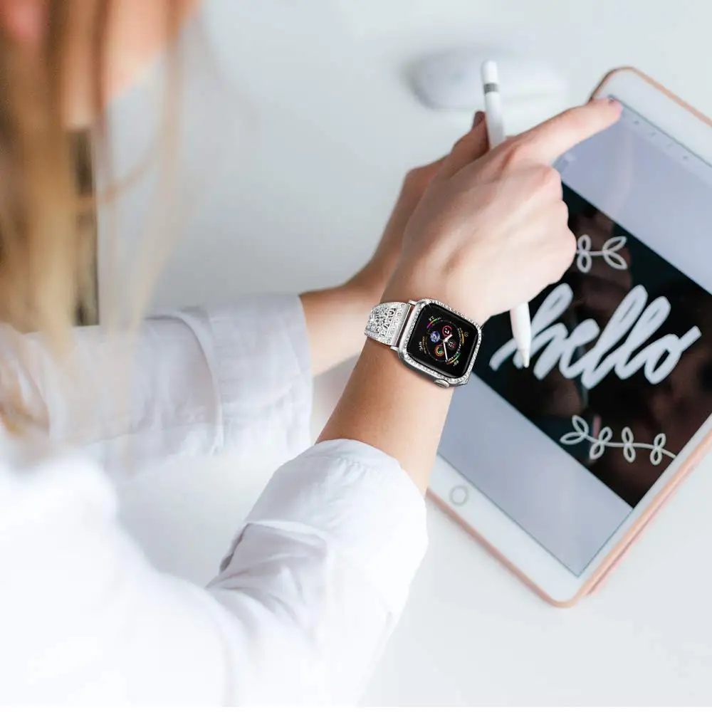 Ремешок для Apple Watch, 38 мм, 42 мм, бриллиантовый браслет из нержавеющей стали, сменный Браслет Starp+ чехол для Apple Watch, ремешок 40 мм, 44 мм