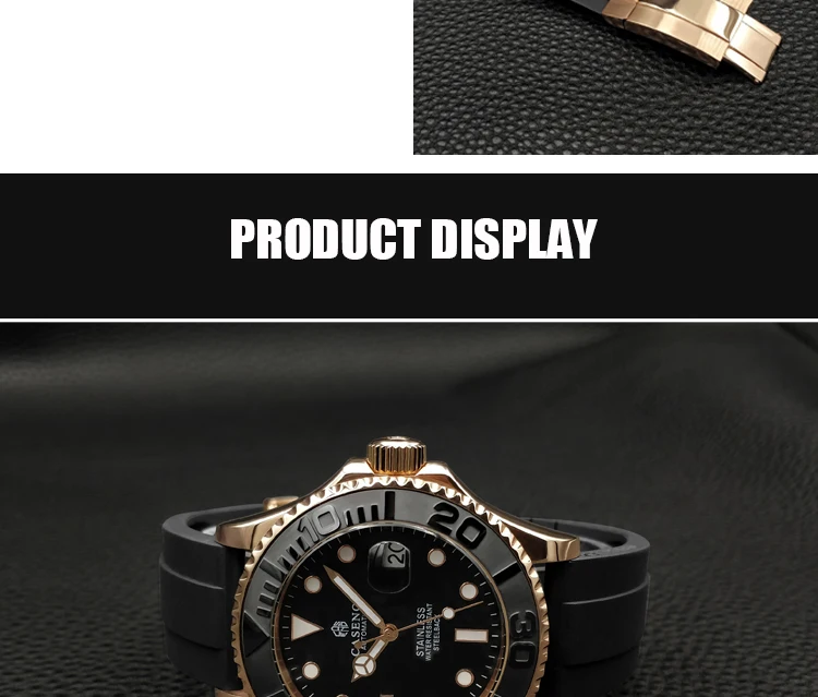 Automatic Mechanical Watch Men Top Luxury Brand Mens Watches Black Ceramic Outer Ring Gold Stainless Steel Silicone Watch CASENO