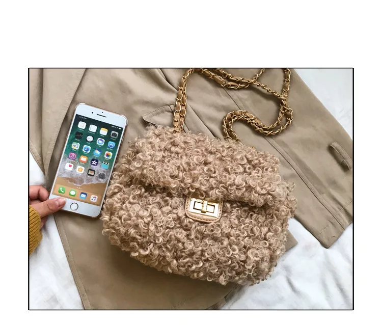 New Winter Fashion New Ladies Square bag High quality Soft Plush Women's Designer Handbag Chain Shoulder Messenger bags