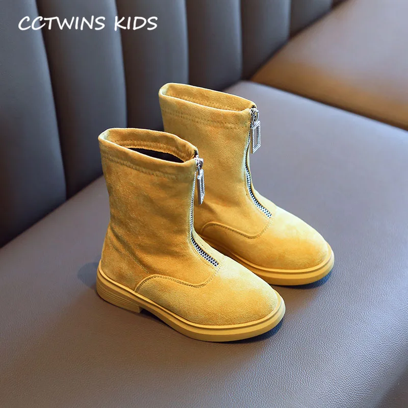 Thin Yellow CCTWINS/детская обувь; коллекция года; зимние модные ботинки до середины икры для девочек; детская теплая обувь из флока; Детские брендовые черные ботинки; розовые; FB1769 - Цвет: Thin Yellow