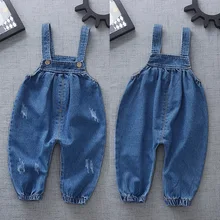 Комбинезоны для малышей джинсы для маленьких детей Коллекция года, весенне-летние модные детские брюки в Корейском стиле для мальчиков и девочек