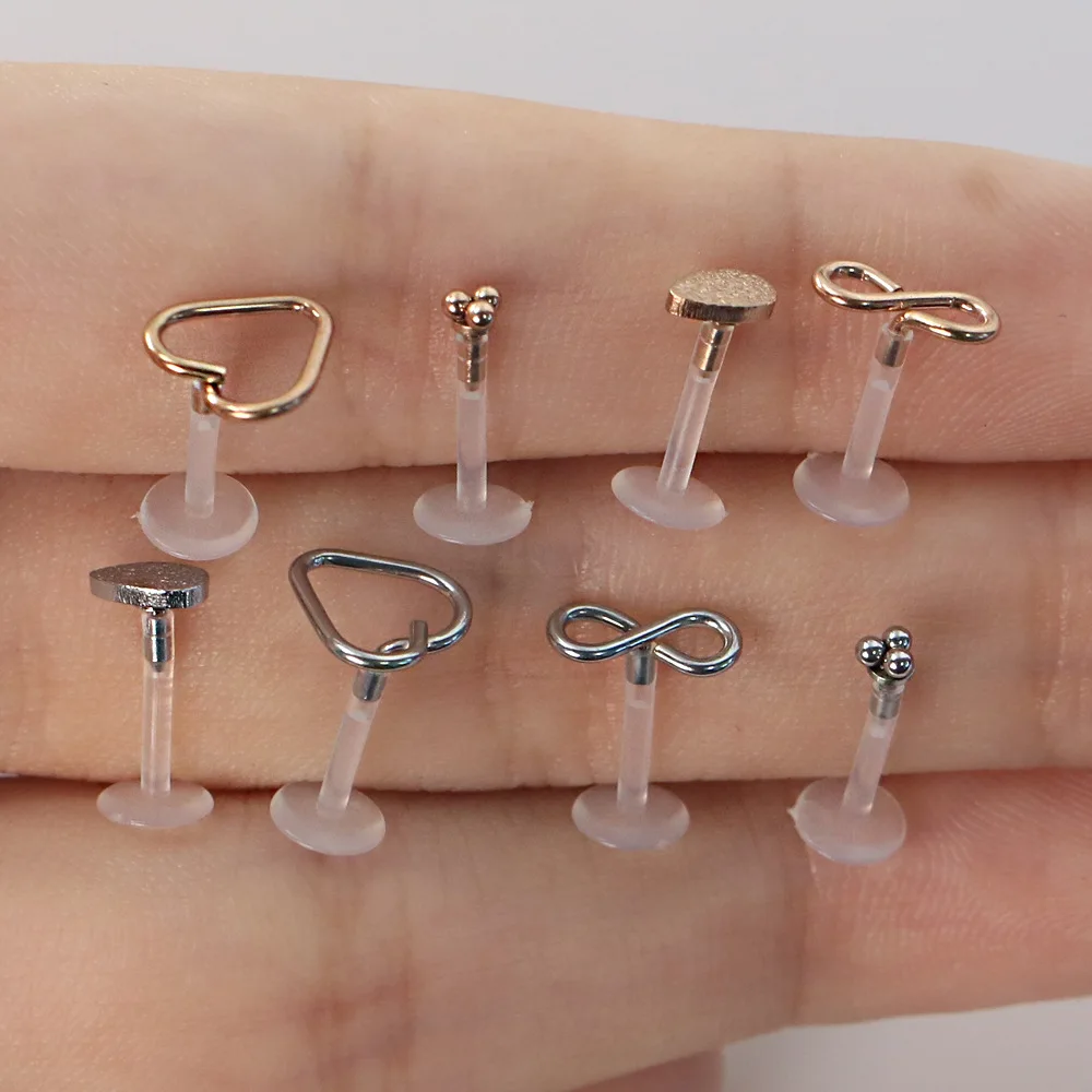 Piercing Jewelry 1Pc Bioplast Flexible 16G 6-10mm Push-in Labret Lip Stud Press Fit Steel Zircon Ear Cartilage Tragus Piercing Body Jewelry piercing jewelry,body piercing earrings,ear piercing jewelry,body piercing jewelry,body jewelry