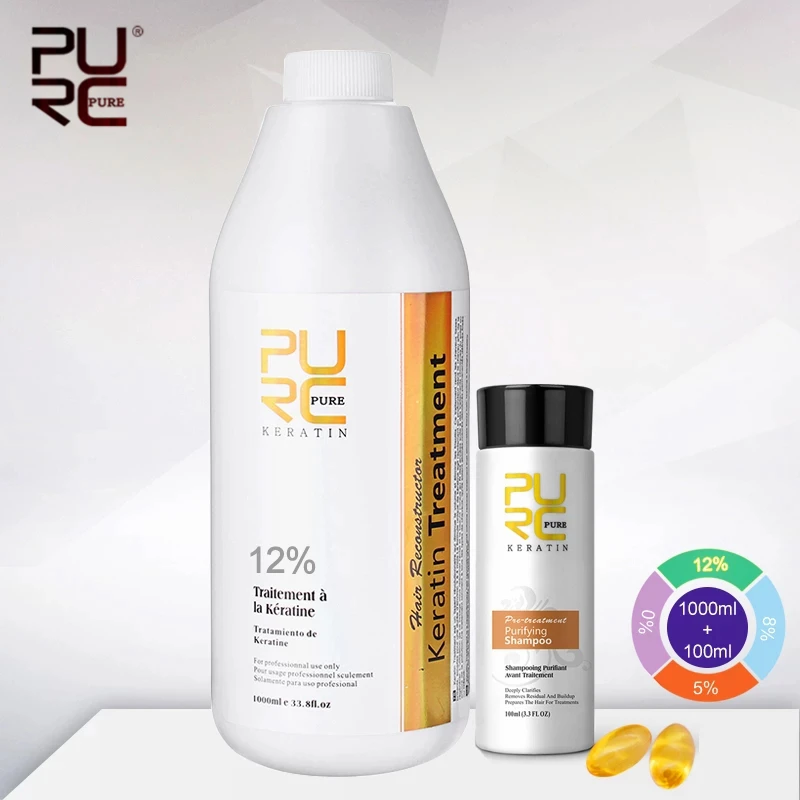 

PURC Repair and Straighten Damaged Hair Product 12% Formlain 1000ml Pure Chocolate Keratin Treatment and Purifying Shampoo Set
