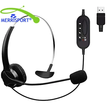 

MERRISPORT C98 USB Headset with Noise Canceling Mic and Mute Switch Controls Surround Sound Headphones Mic- Memory Foam Ear Pads