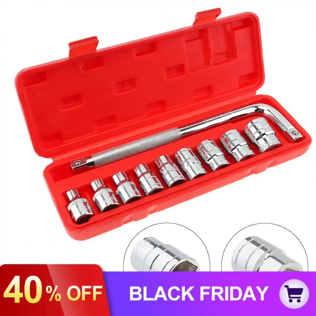 10pcs/set Auto Repair Socket Wrench Set Box Combo Tools Chrome Vanadium Steel Sleeve Metric Socket Spanner Set Car Repair Tool