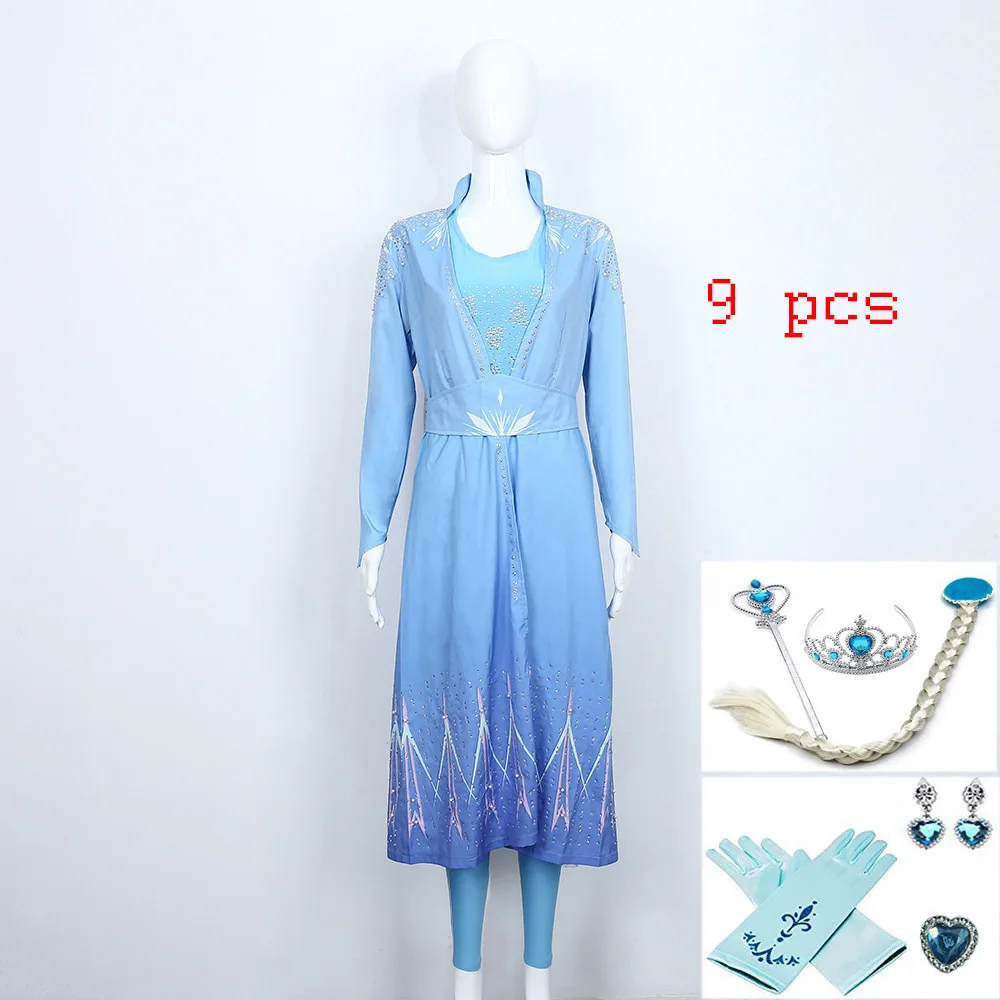 

2019 new Elsa 2 girls dress T-shirt Anna Princess Christmas set role playing Elsa birthday party blue sky evening dress