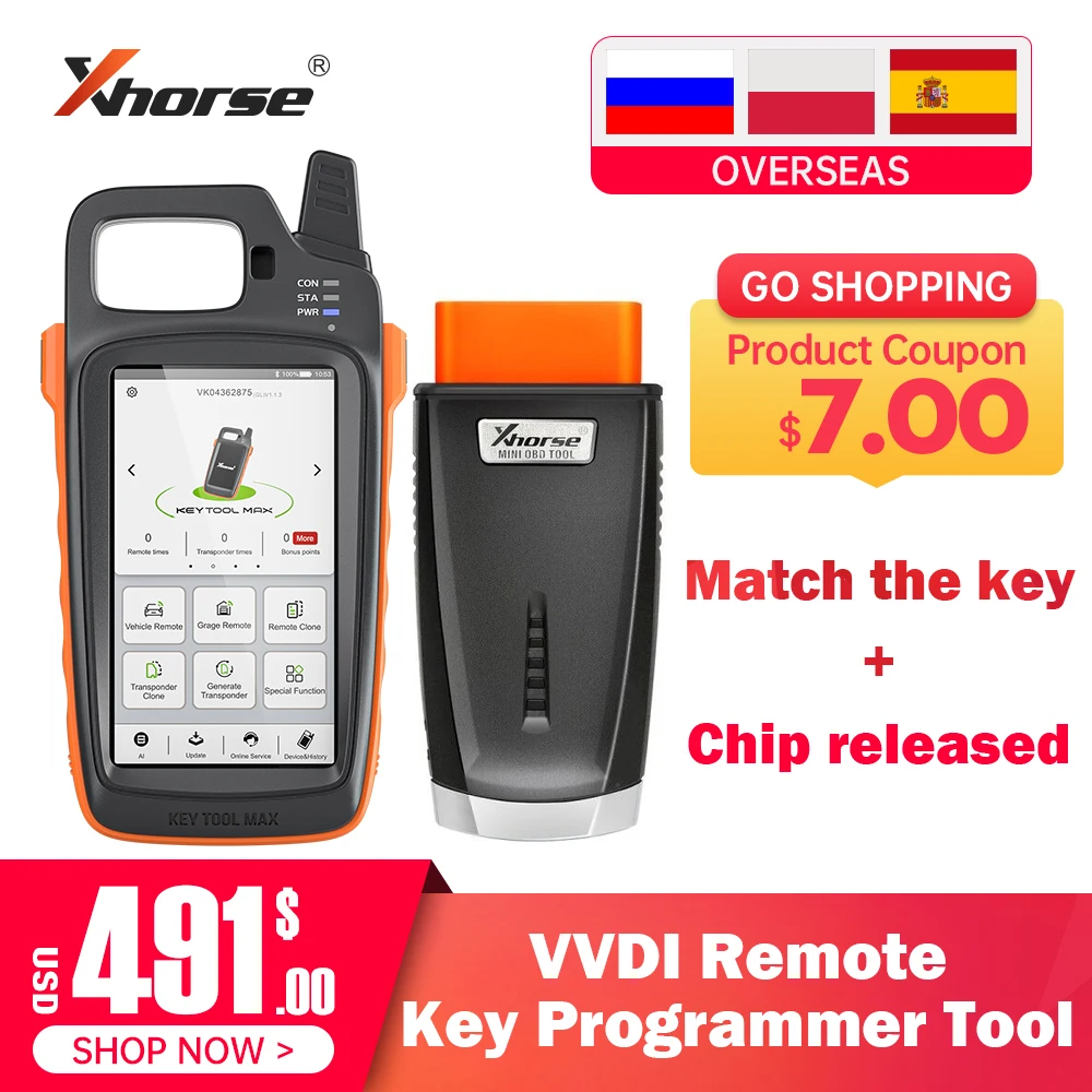 US $129.00 Original Xhorse VVDI Key Tool Max Remote Key Programmer Plus VVDI Mini OBD Tool Support Generate Transponder And Remote