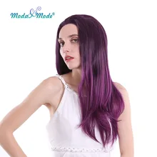 Moda& Mode волосы 2" шелк прямой темно фиолетовый синтетический парик фронта шнурка натуральные волосы высокая температура волокна волос Косплей