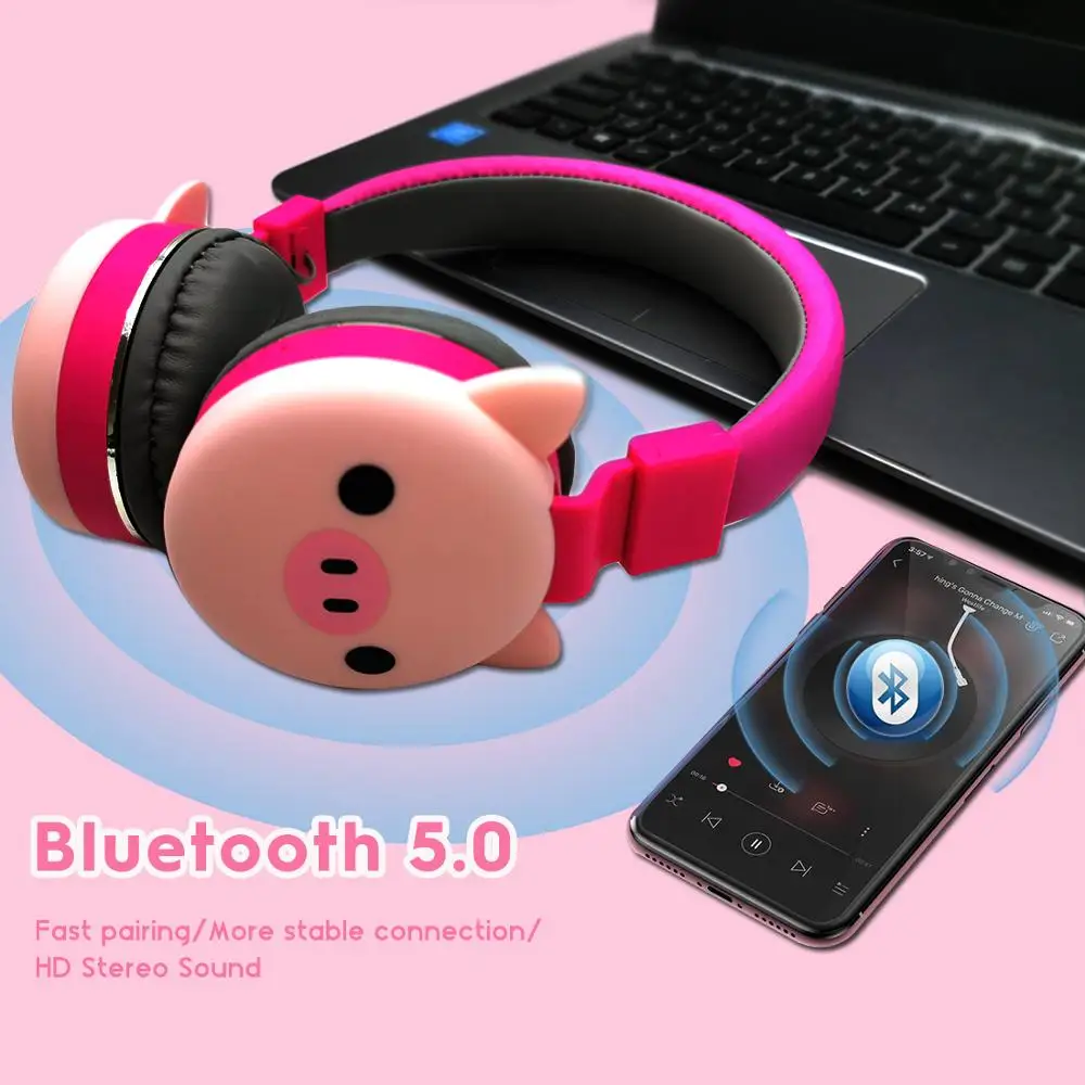 Wireless Bluetooth 4.2 Foldable Cat Ear Cute Headphones For Kids Girl Stereo Head-Mounted Headset With Microphone Support NFC
