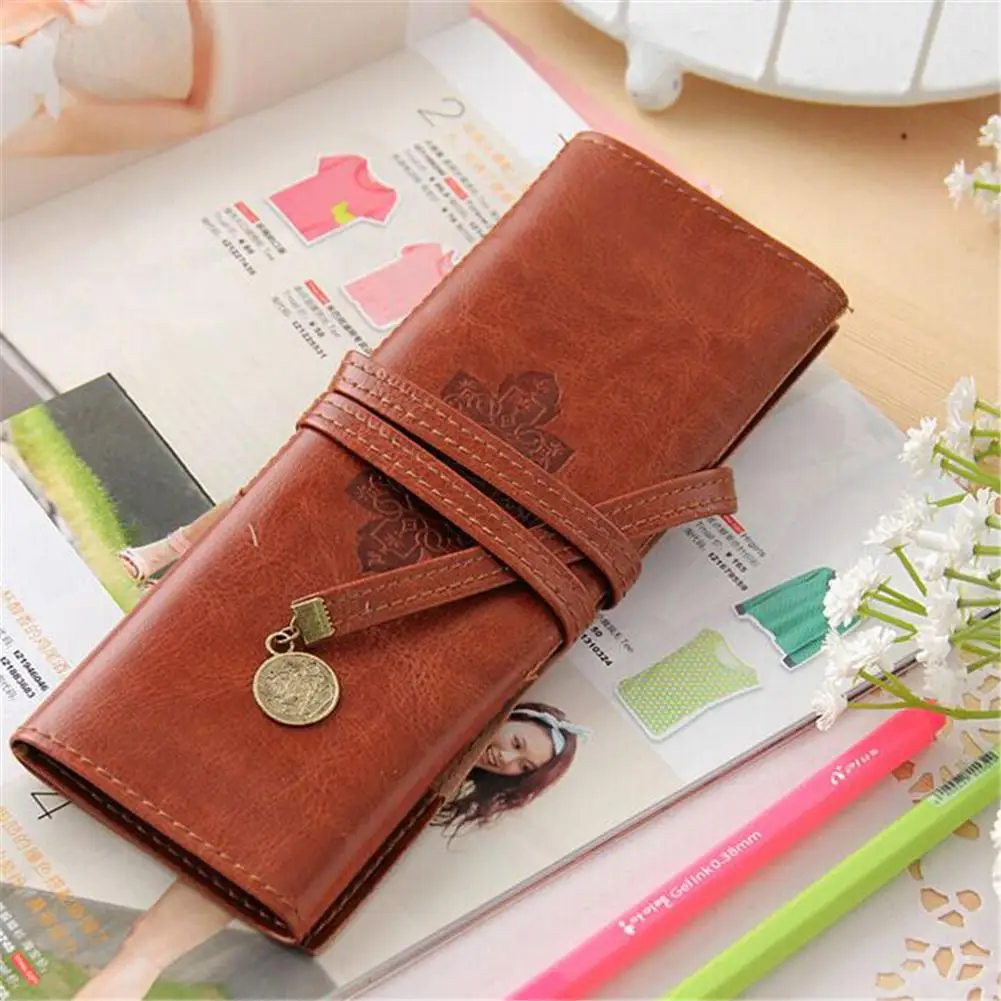 

Multifunction Retro Coffee Student PU Pencil Bag Large-capacity Cosmetic Bags Storage Package #BW