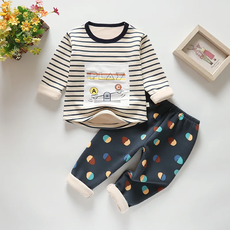 5KD304 HKXN/ детский комплект нижнего белья из мягкого бархата, комплект из 2 предметов, теплая одежда для маленьких мальчиков и девочек на осень и зиму для детей 0-1-2-3-4 лет - Цвет: 5KD304