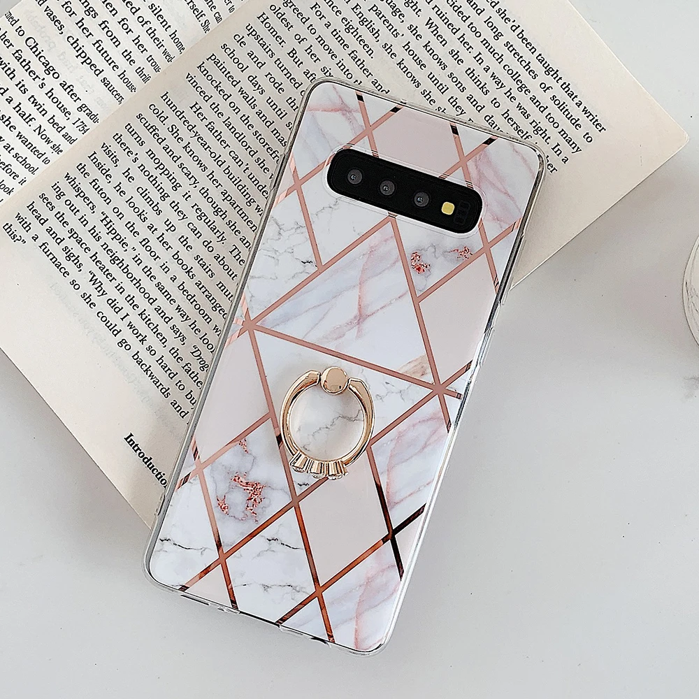 PR3 LOVECOM покрытие мрамор чехол для телефона для samsung Galaxy A50 S10 Plus S8 S9 Plus A70 палец кольцо держатель Роскошный мягкий IMD задняя крышка - Цвет: PR3