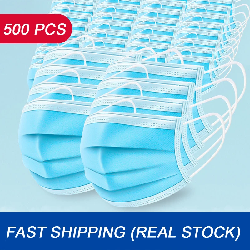 

500 PCS 3 Laye Mask dust protection Masks Disposable Face Masks Elastic Ear Loop Disposable Dust Filter Safety Mask Anti-Dust