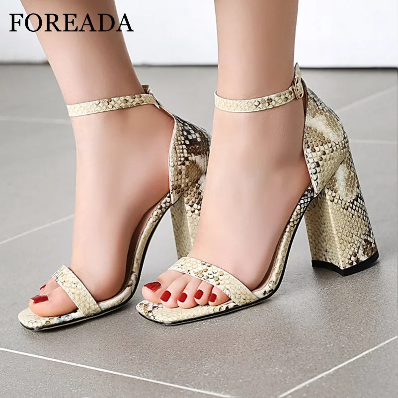 snake print block heel sandals