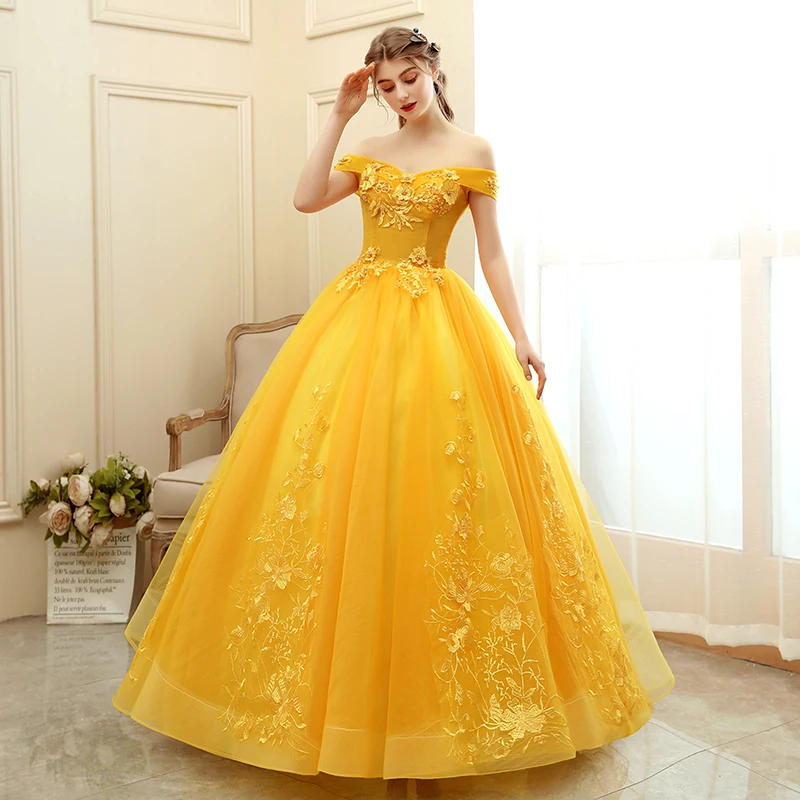 Платье Quinceanera, новинка 2023, платье для выпускного вечера, желтое бальное платье, милое Пышное Платье с цветочным принтом, Платье De Bal, Индивидуальный размер
