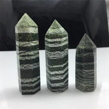 

1PC Natural Crystal Zebra Stone Hexagonal Column Crystal Point Mineral Ornament Healing Wand Home Decor DIY Gift Decoration