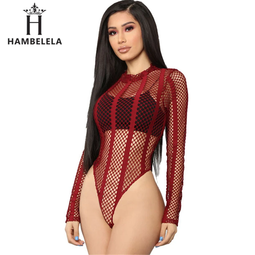 HAMBELELA Sexy Black Red Mesh Bodysuit Womens Hollow Out O-Neck Long Sleeve Body Combinaison Femme Summer Tops Women Overalls (5)