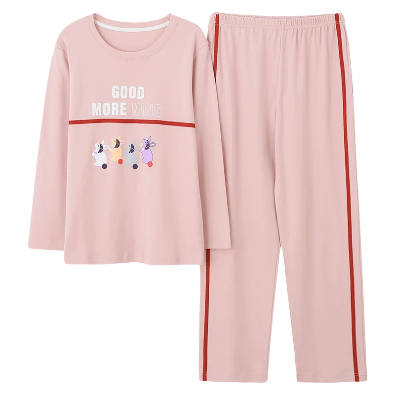M-5XL, женская мягкая Хлопковая пижама, набор, длинный рукав, ночная рубашка, с принтом, домашняя одежда, пижама, женская одежда для сна, пижама из двух частей