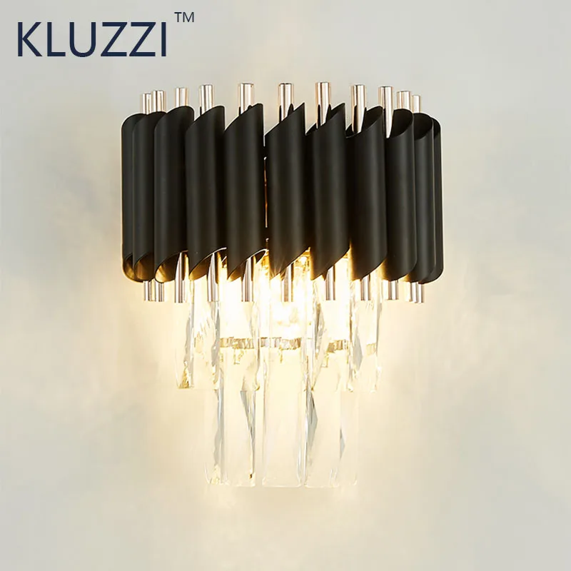 Черная светодиодная Хрустальная настенная лампа Kluzzi освещение для спальни