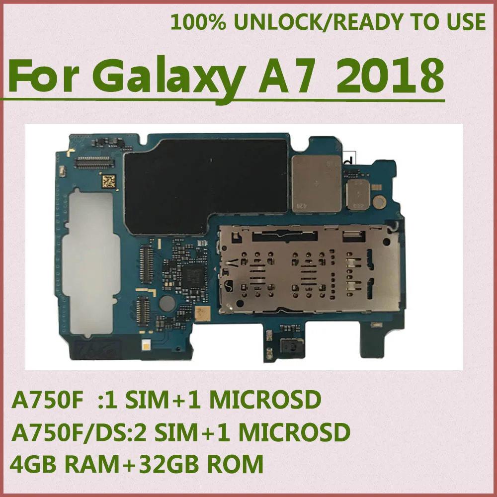 Оригинальная разблокированная материнская плата Замена для Samsung Galaxy A7 2018 A750F A750G 64