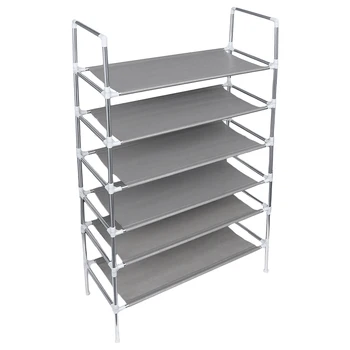 

Household Shoe Cabinet Iron Shoe Rack Metal Multilayer Shoe Shelf Home Organizer Rack ( Six-tier Shoe Shelf with a Handle)