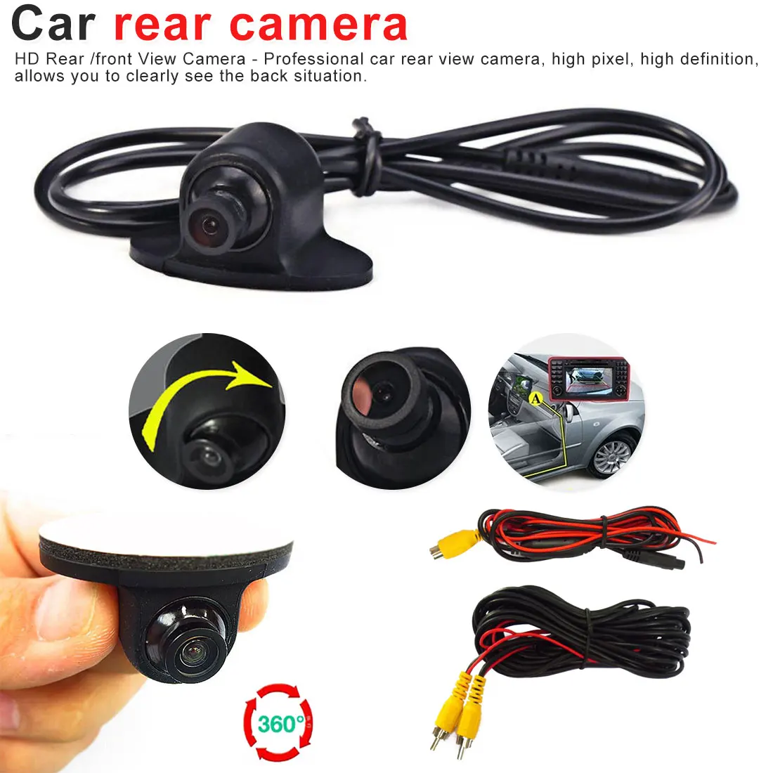 

Mini CCD HD Night Vision 360 Degree Rotation 170° Wide Angle Car Camera Backup Rear/Front Camera/Side for All Cars