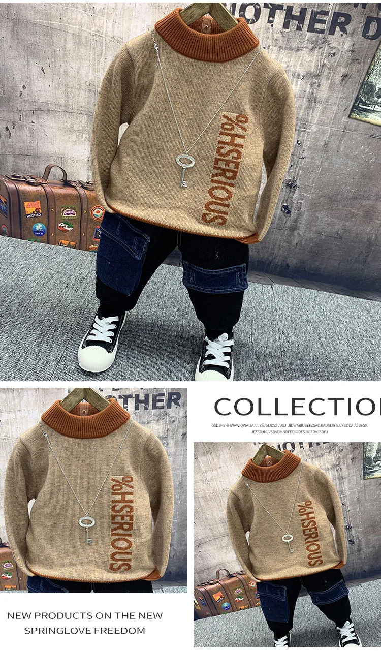 Baby Boys Clothing Sets winter Children's Warm knit sweater, thick jeans 2pcs Suits boys Sports Kids Clothes Fashion Clothes 2-6