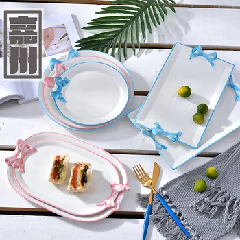 

FANTERCY Tableware Dinner Nordic Hand-painted Ceramic Western Restaurant Dish Craft Bow Plate Creative Dishes and Plates Sets