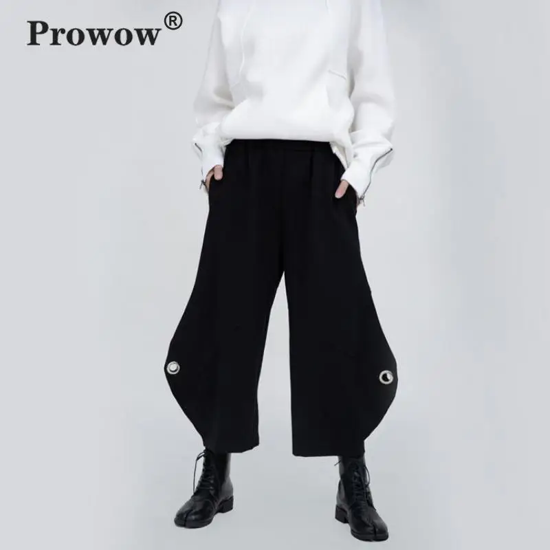 Prowow Весенние новые женские широкие брюки с дырочками, одноцветные брюки с высокой талией по щиколотку, женские уличные свободные хлопковые брюки