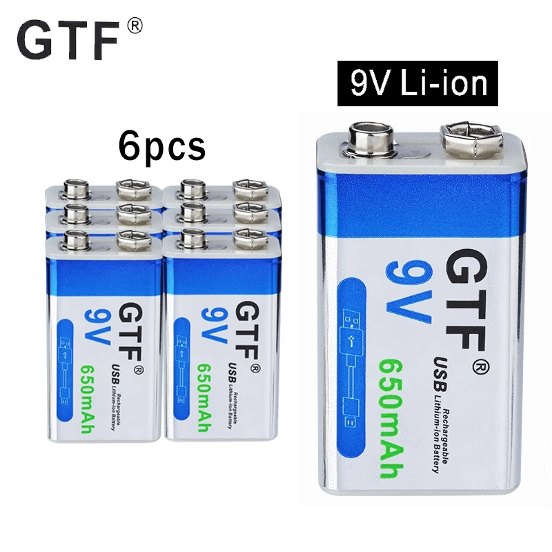 9v 6800mah Li Ion Battery Rechargeable Micro USB Lithium for Multimeter Microphone Remote Control Use 