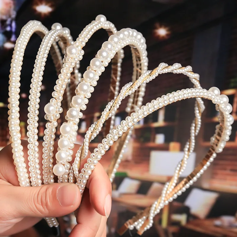 

Rhinestones Pearl Headbands For Women Crystal Hairbands Korea Hair Accessories for Girls Hair Bands For Girls Scrunchies