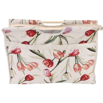 

Wooden Handle Flower Fabric Sewing Storage Bag Knitting Organizer Yarn Storage Case For Crochet Hook Knitting Needles Tote Bag