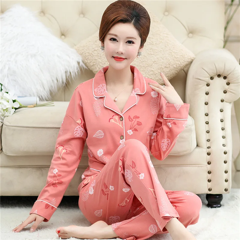 

6706 # Japanese Banana Leaf Flower Cardigan MZ Long Sleeve Middle-aged Mom Pajamas Homewear Set Series