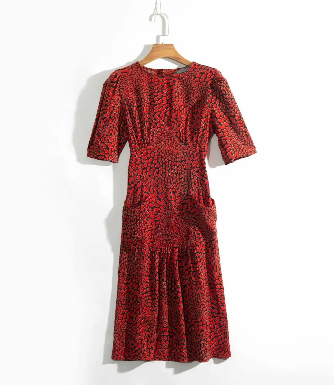 DR4946 red N479 Bazaleas, винтажное платье Norma, Франция, с рисунком олененка, с поцелуями, для женщин, миди, платье, мятое и присборенное спереди, с хомутом, vestidos - Цвет: DR4946 red N479
