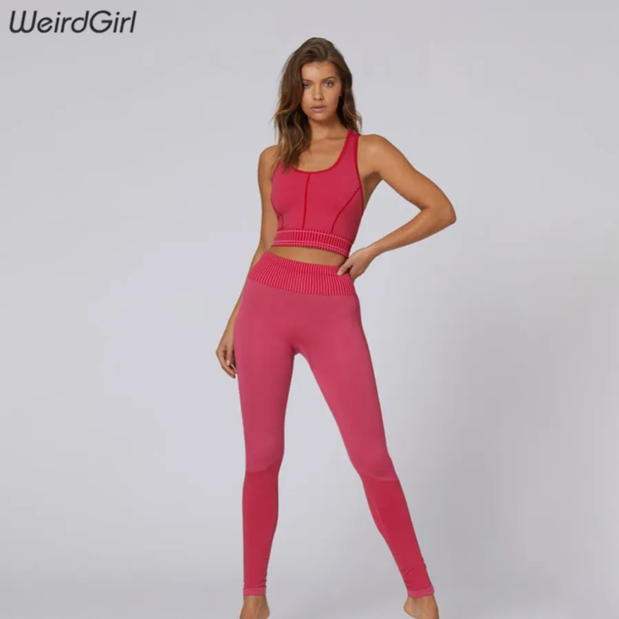 Weirdgirl/Женские повседневные спортивные комплекты из двух предметов, спортивные костюмы для фитнеса, майка с подкладами, эластичные леггинсы с высокой талией, спортивная одежда, Новинка
