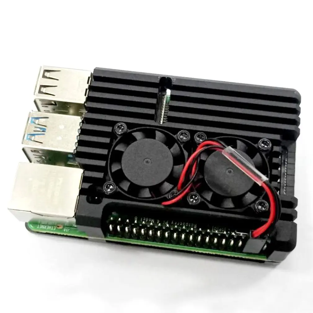 Новейший алюминиевый чехол для Raspberry Pi 4 с двойным охлаждающим вентилятором металлический корпус черный корпус для RPI 4 Модель B