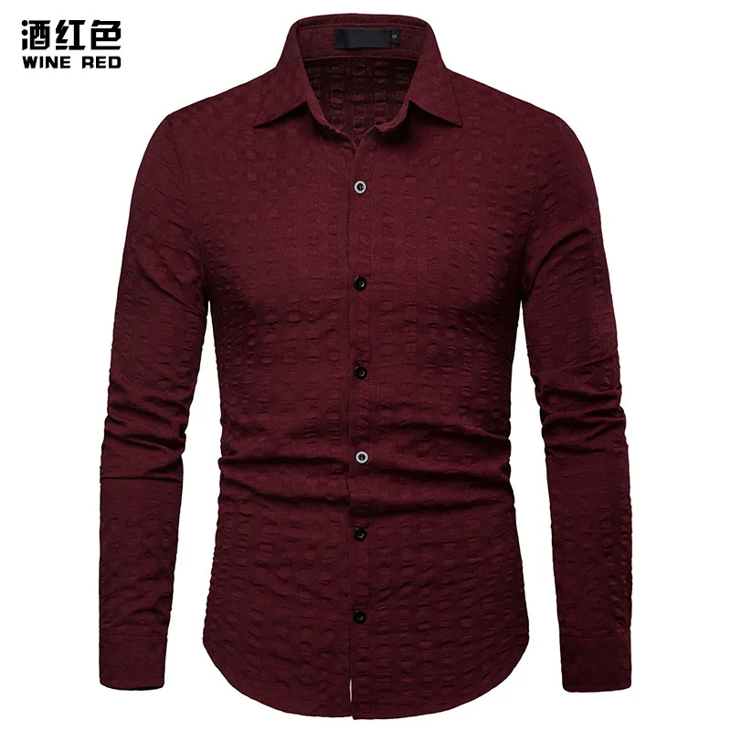 Мужская повседневная однотонное с длинным рукавом рубашка Slim Fit Мужская одежда для бизнеса рубашка брендовая мужская одежда мягкая удобная плюс размер