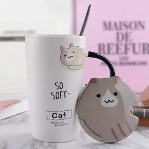 Кружка с крышкой ложка керамическая чашка Женская Студенческая Корейская версия Милая чашка для пары чашка для молока большая емкость чашка для мальчика чашки и кружки - Цвет: 400ml